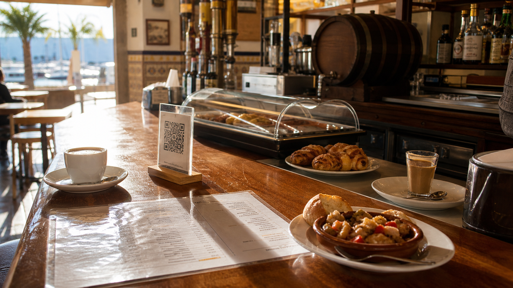 Mesa de bar con carta y código QR para carta digital